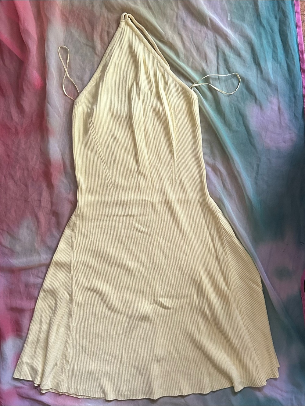 Zara Butter Yellow Halter Ribbed Knit A-Line Dress - Picture 8 of 8
